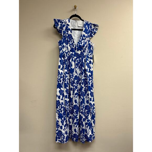 HYACINTH HOUSE Blue Floral Ruffle Sleeve Robinson Dress Size S NWT - Picture 4 of 6
